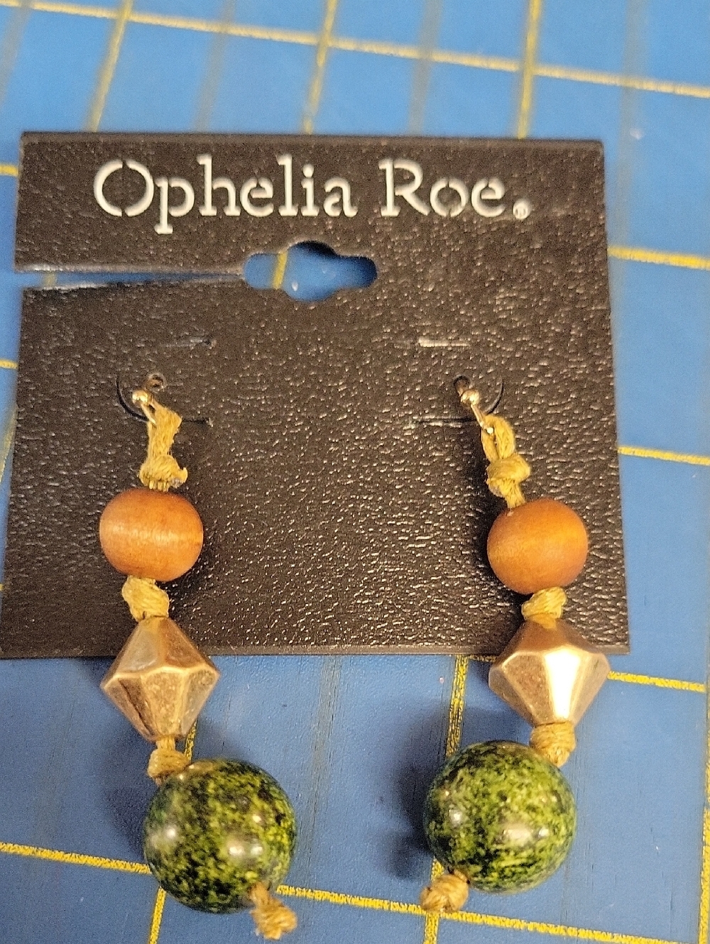 Ophelia Roe Natural Olive Beaded Drop 2" Earrings NWT